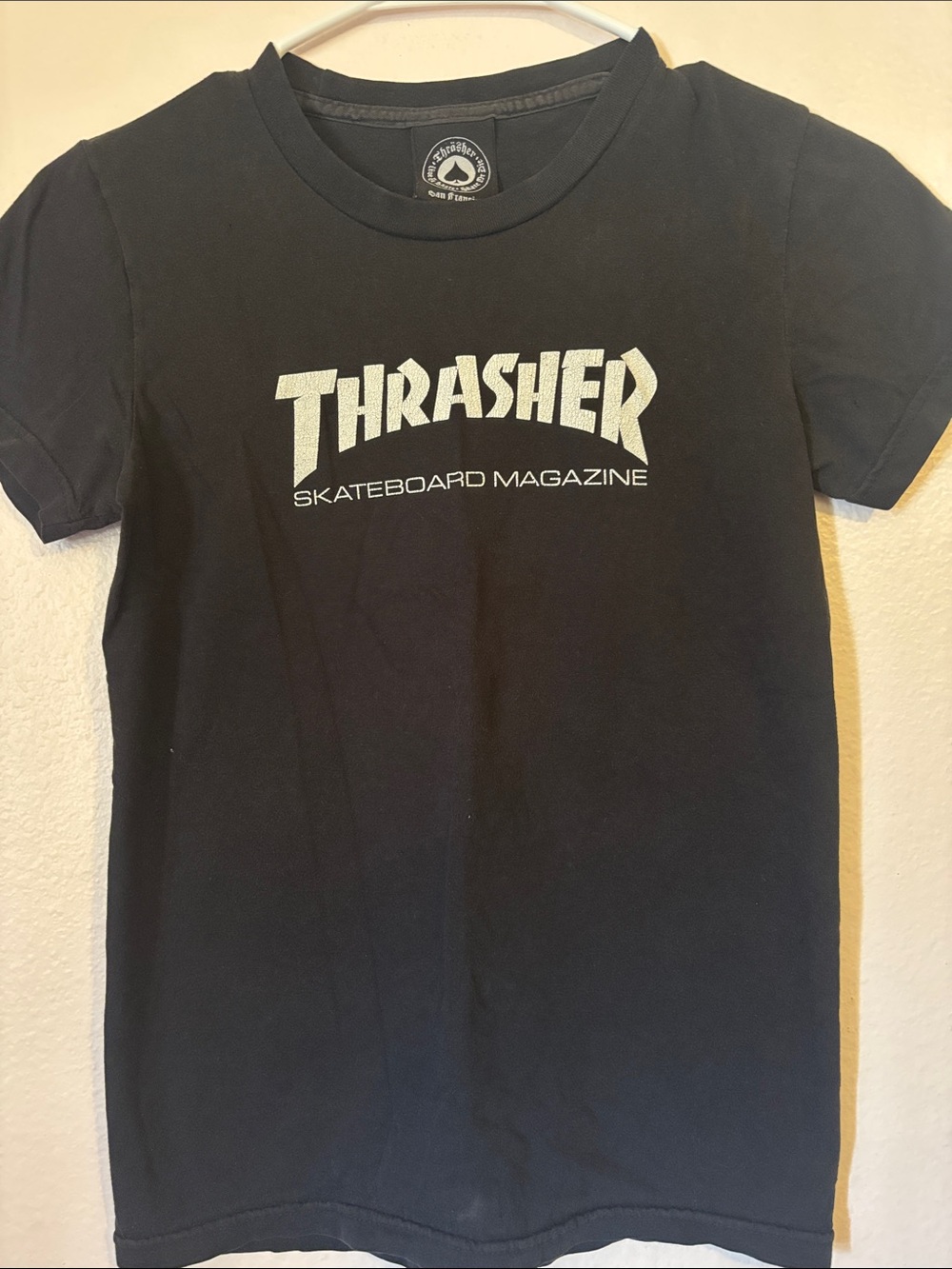 Thrasher Black Crewneck Tee with White Thrasher Skateboard Magazine Logo